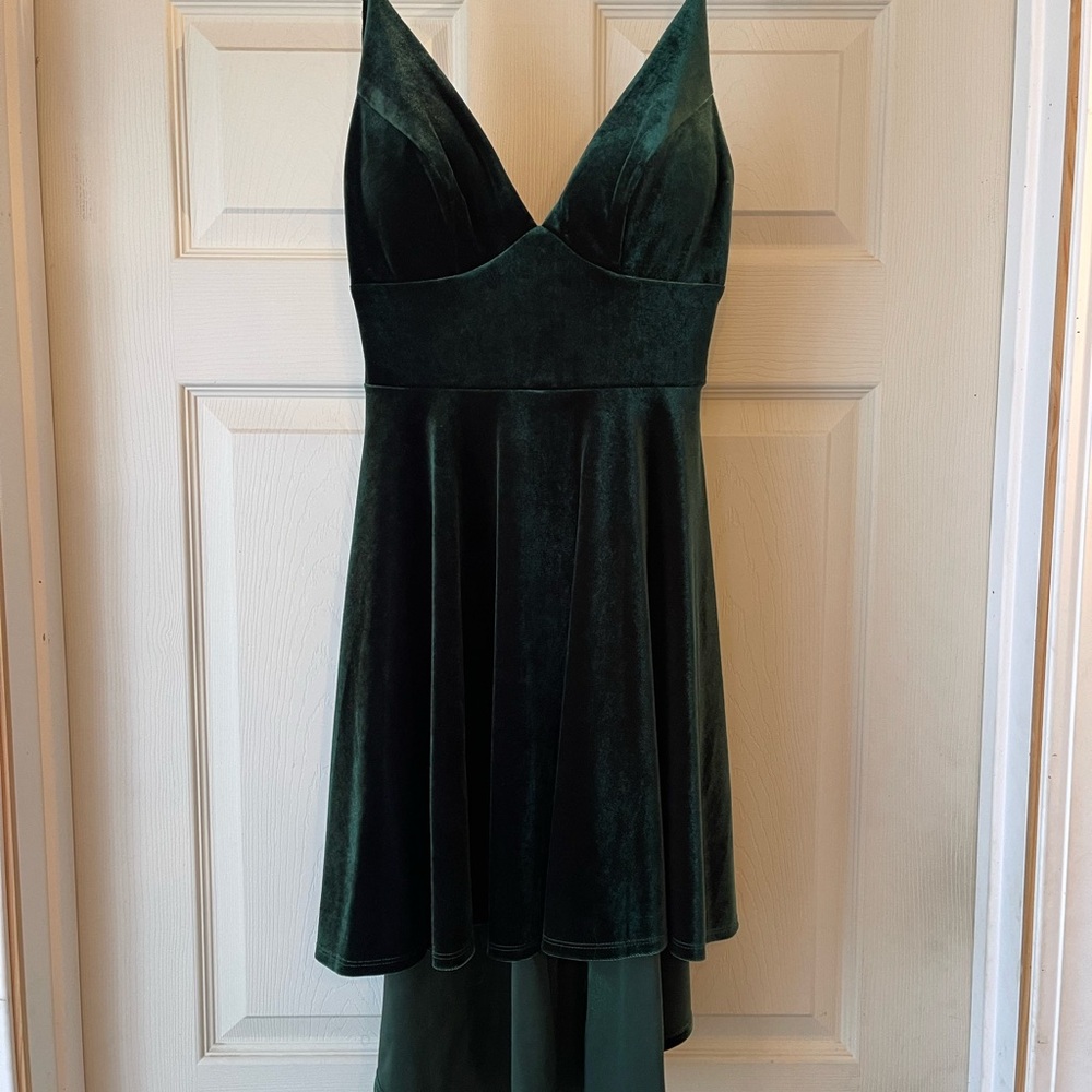 B Darlin Emerald Green Velvet High-Low V-Neck Dress